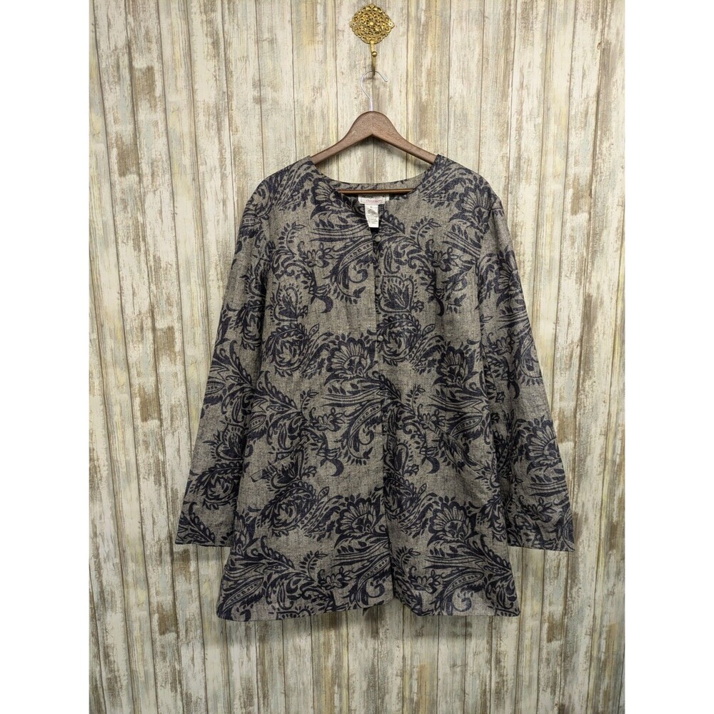 Victor Costa Occasion Linen Blend Floral Longline A-line Jacket Gray Navy NWT XL